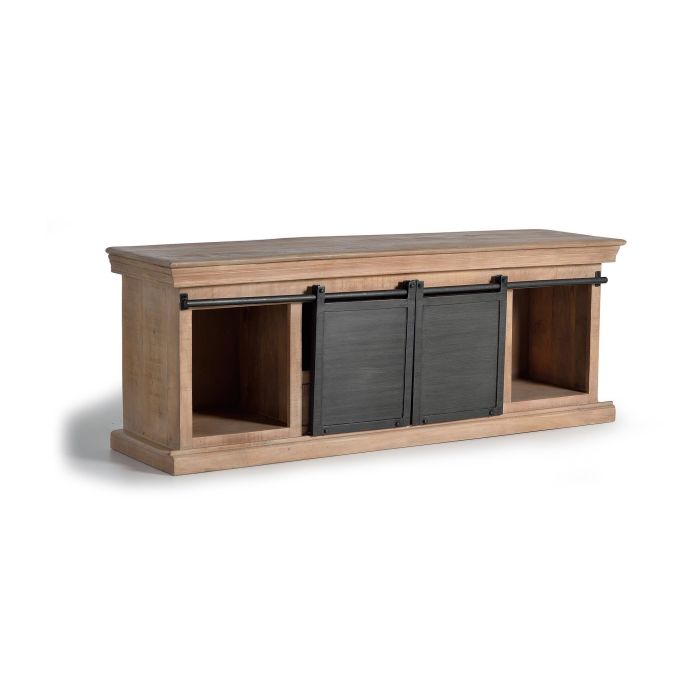 GINER Y COLOMER Buffet TV en bois de manguier massif avec pattes métal gris et rangement central - 2 portes, 3 tiroirs - Dimensions : 150x55x40 cm 2 GINER Y COLOMER Buffet TV en bois de manguier massif avec pattes métal gris et rangement central - 2 portes, 3 tiroirs - Dimensions : 150x55x40 cm 2