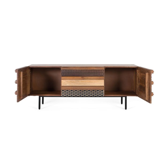 GINER Y COLOMER Meuble TV Texturiza2 - Buffet en bois de manguier avec décor géométrique, 2 portes et 3 tiroirs - Marron 2 GINER Y COLOMER Meuble TV Texturiza2 - Buffet en bois de manguier avec décor géométrique, 2 portes et 3 tiroirs - Marron 2