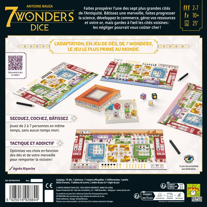 Asmodee - Jeu de société 7 Wonders Dice, Roll & Write - Construction de cités antiques - Accessible dès 10 ans - Partie de 30 min - Version française Asmodee - Jeu de société 7 Wonders Dice, Roll & Write - Construction de cités antiques - Accessible dès 10 ans - Partie de 30 min - Version française