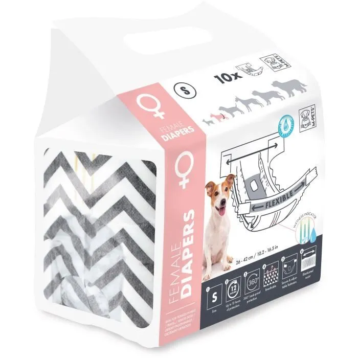 M Pets MPE6953182735557 Pañales pour chiens - Protection 12h avec indicateur d'humidité - Taille S pour contour LP 17,5-37 cm et 2-4 kg - Lot de 10 1