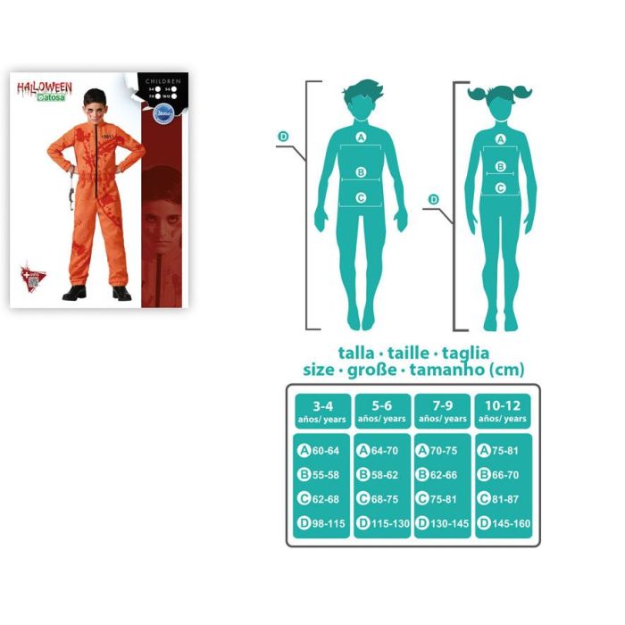 Déguisement Prisonnier Enfant Orange avec Éclaboussures de Sang 7-9 Ans, Costume Halloween Réaliste Polyester Garçon