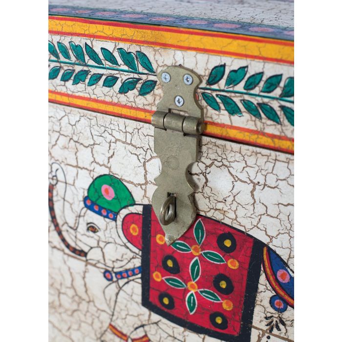 GINER Y COLOMER - Bahut coffre de rangement en bois de manguier peint à la main, motifs multicolores, ouverture par le dessus - 80x43x46 cm