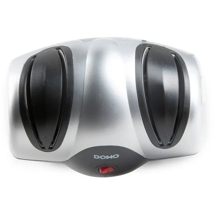 Domo Aiguiseur de couteaux électrique 40 W à 2 meules (meulage et polissage) avec guide lame intégré, gris et noir Domo Aiguiseur de couteaux électrique 40 W à 2 meules (meulage et polissage) avec guide lame intégré, gris et noir