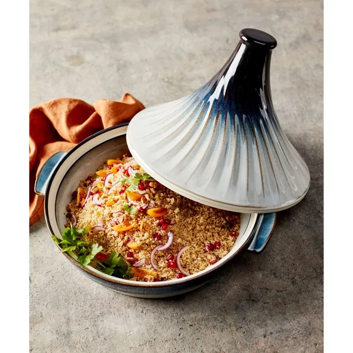 Cosy & Trendy Tajine en grès, Ø 31,7 cm, Blanc Bleu, Compatible tous feux sauf induction, Collection Nora