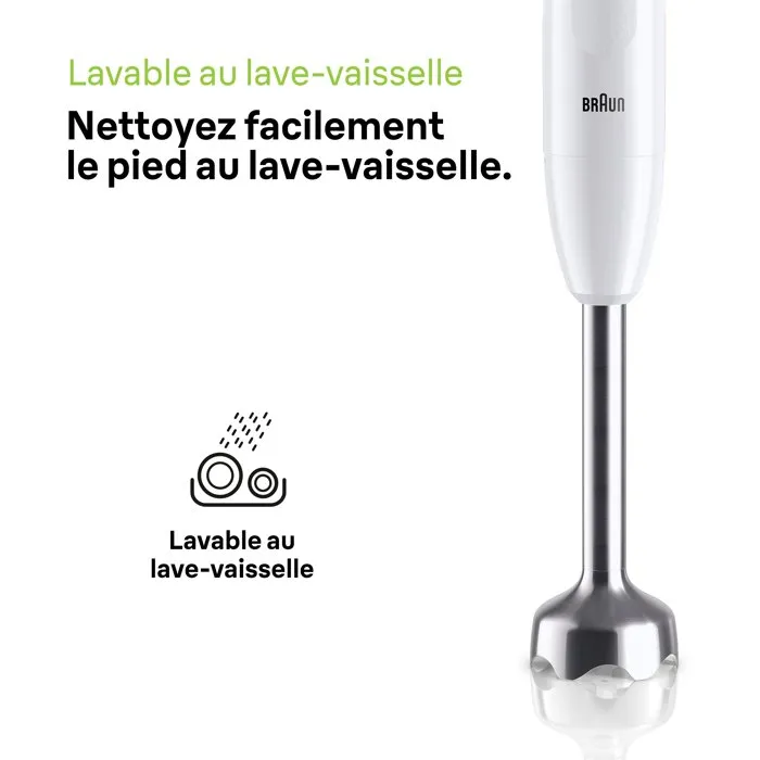 Braun MultiQuick 1 MQ10.202M - Mixeur plongeant 450 W, 1 vitesse, système EasyTwist, blanc, sans BPA, accessoires lavables au lave-vaisselle Braun MultiQuick 1 MQ10.202M - Mixeur plongeant 450 W, 1 vitesse, système EasyTwist, blanc, sans BPA, accessoires lavables au lave-vaisselle