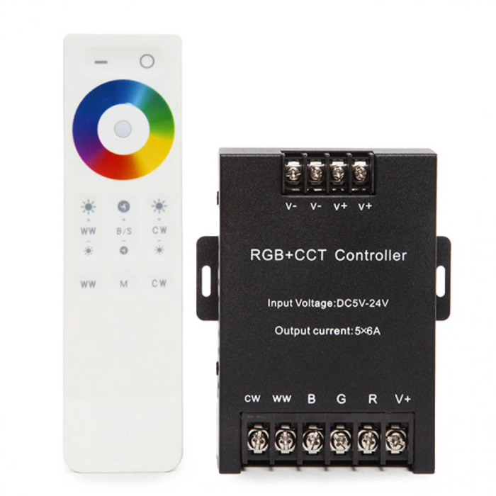Controlador 2.4G Télécommande RF PWM 5 Canaux pour Ruban LED RGB+CCT (5-24VDC, 6A/canal, 30m) 0 Controlador 2.4G Télécommande RF PWM 5 Canaux pour Ruban LED RGB+CCT (5-24VDC, 6A/canal, 30m) 0