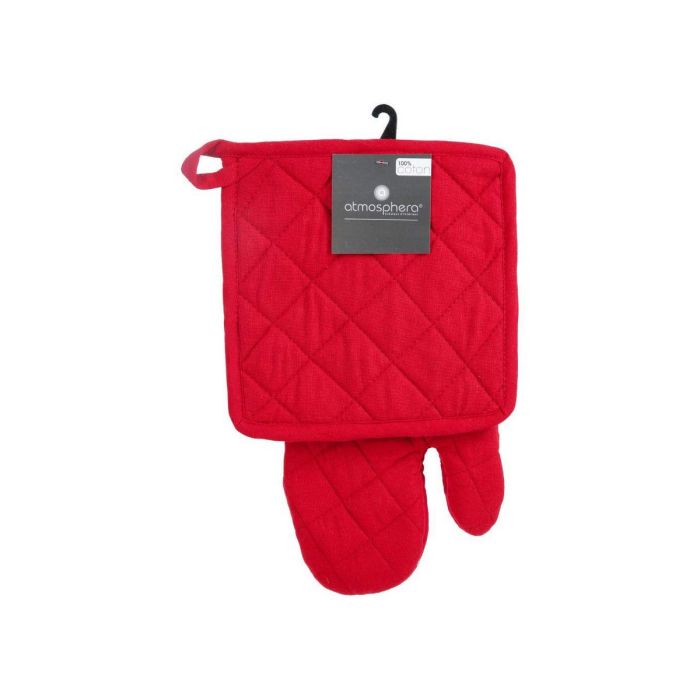 Jeu de maniques et de gants de cuisine Atmosphera Rouge Coton 1 Jeu de maniques et de gants de cuisine Atmosphera Rouge Coton 1