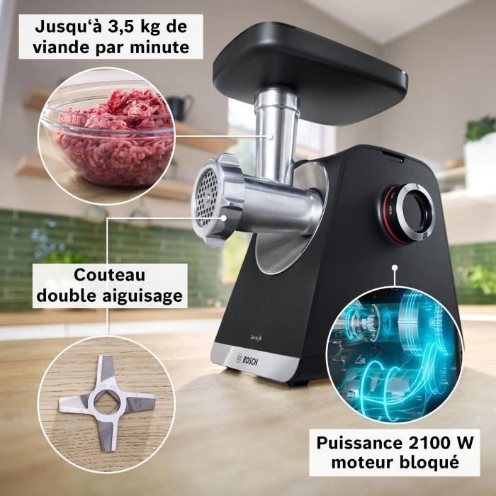 Bosch MFWS660B Hachoir à viande Série 6 - 500 W - Accessoires : 3 grilles, kit kébab, presse-agrumes, râpe et filière à saucisses Bosch MFWS660B Hachoir à viande Série 6 - 500 W - Accessoires : 3 grilles, kit kébab, presse-agrumes, râpe et filière à saucisses