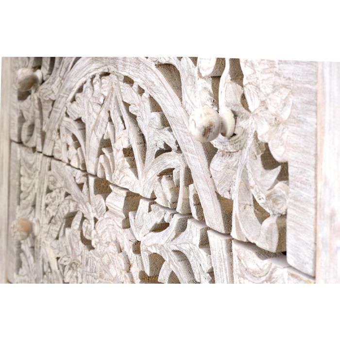 GINER Y COLOMER Buffet 3 tiroirs en bois de manguier et métal, finition blanc vieilli et piètement gris, 80x80x35 cm 3 GINER Y COLOMER Buffet 3 tiroirs en bois de manguier et métal, finition blanc vieilli et piètement gris, 80x80x35 cm 3