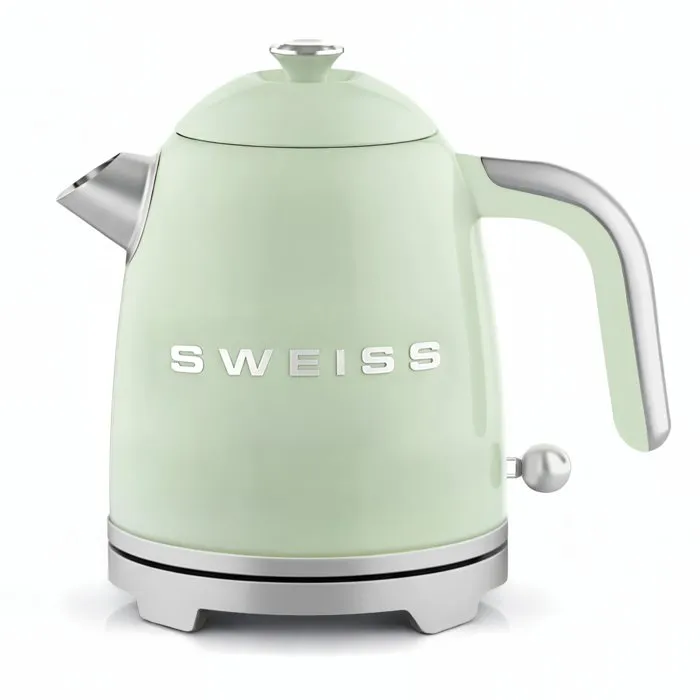 Sweiss Bouilloire Électrique Vintage KTS7 - 1000 W - Capacité 1 L - Socle 360° - Vert - Inox - Décoration Cuisine Sweiss Bouilloire Électrique Vintage KTS7 - 1000 W - Capacité 1 L - Socle 360° - Vert - Inox - Décoration Cuisine