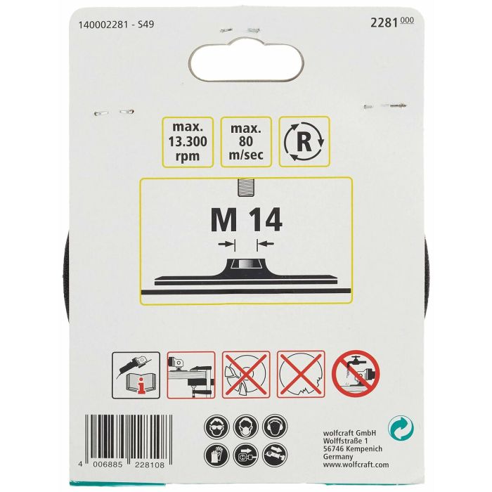 Plaque de ponçage Wolfcraft 2281000 M14 Ø 115 mm 2 Plaque de ponçage Wolfcraft 2281000 M14 Ø 115 mm 2
