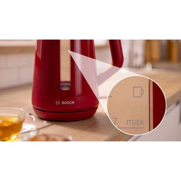 Bosch TWK1M124 Bouilloire électrique MyMoment, 1.7L 2400W, base 360°, filtre anti-calcaire amovible, arrêt automatique, rouge