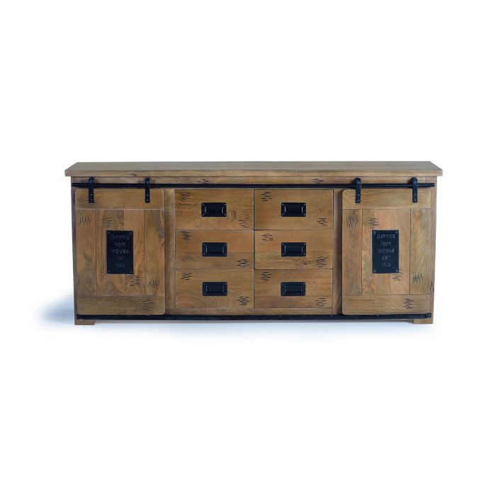GINER Y COLOMER Buffet en Bois d'Acacia et Métal Style Industriel 2 Portes Coulissantes 6 Tiroirs Dimensions 80 x 190 x 45 cm Couleur Naturel 1 GINER Y COLOMER Buffet en Bois d'Acacia et Métal Style Industriel 2 Portes Coulissantes 6 Tiroirs Dimensions 80 x 190 x 45 cm Couleur Naturel 1