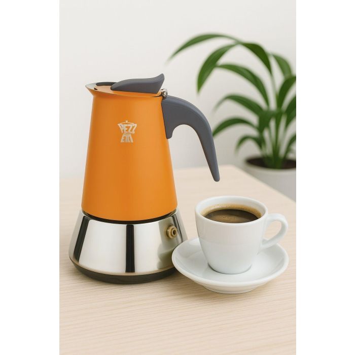 Cafetiere italienne - PEZZETTI - STEELEXPRESS - Acier inoxydable - 2 tasses - Tous feux dont induction - Orange 1