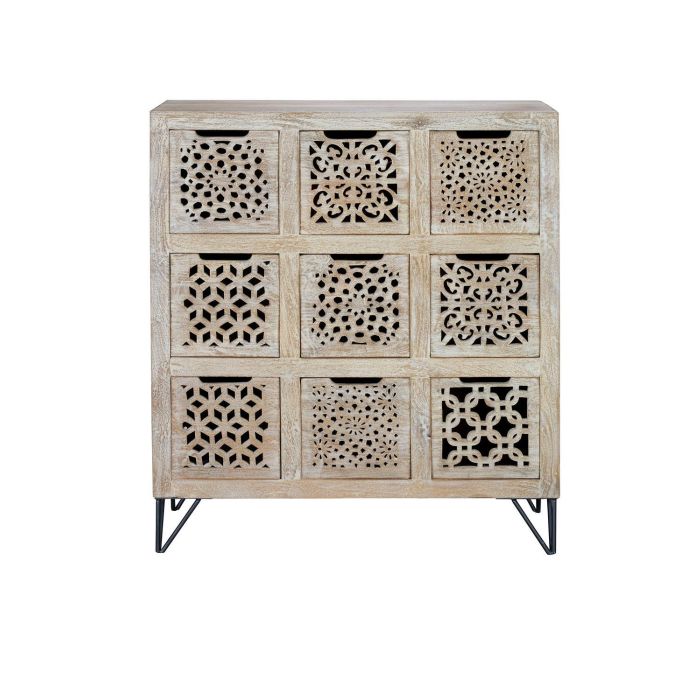 GINER Y COLOMER Commode 9 tiroirs en bois de manguier blanc vieilli avec pieds en fer, 21x20x30 cm (intérieur tiroirs) - Décoration 1