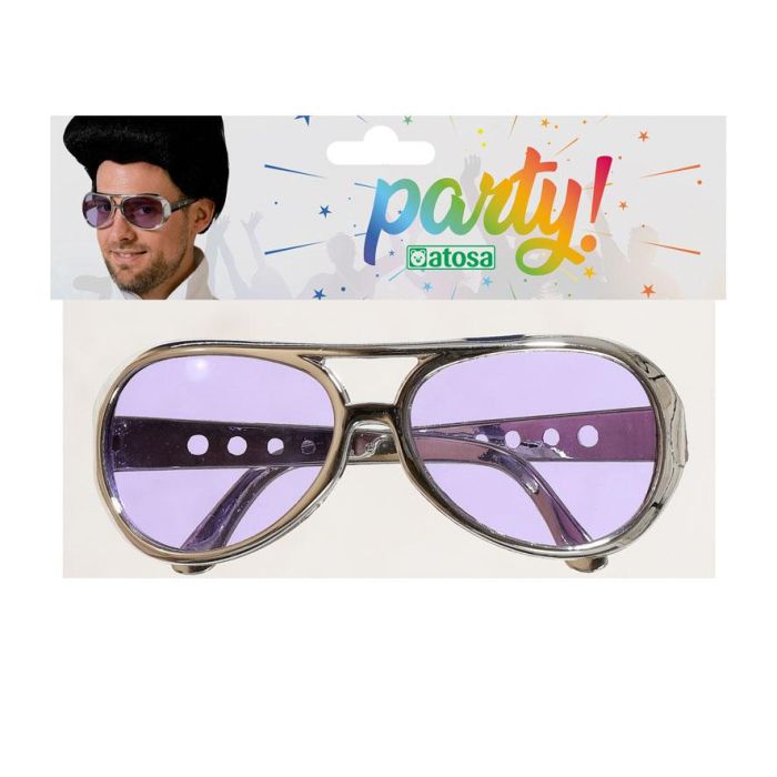 Lunettes de déguisement rondes violettes translucides en plastique pour costume de chanteur - Accessoire pour carnaval, fête, concert
