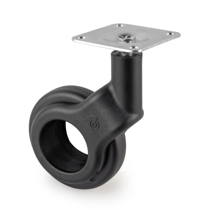 Emuca Lot de 4 roulettes Hole 2 avec plétine de montage, diamètre 60mm, Acier et Plastique, Peint en noir 6