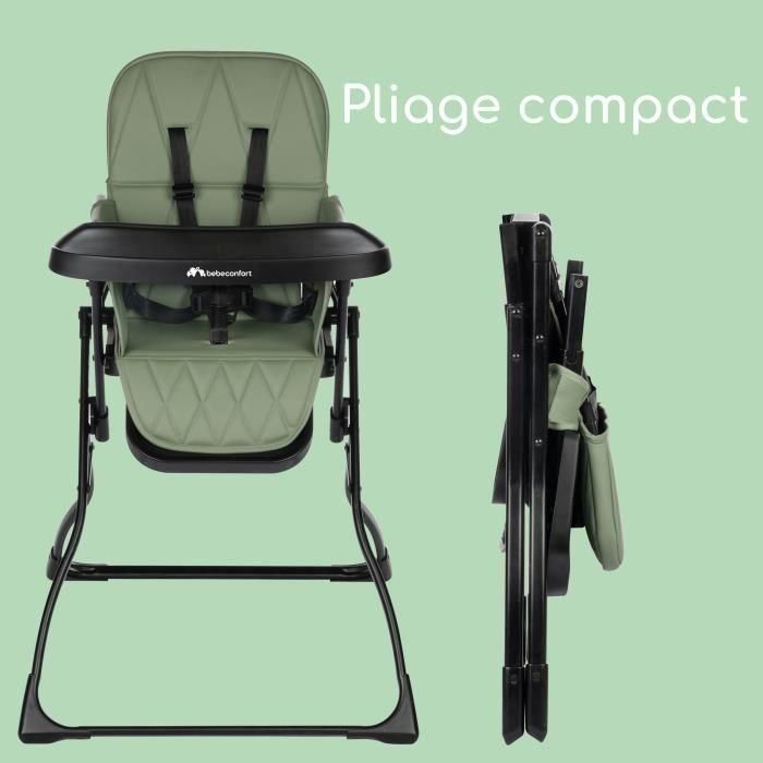 BEBECONFORT LILY Chaise haute bébé, ultra compacte et légere, confort optimal, de 6 mois a 3 ans, jusqu'a 15 kg, Mineral green 1