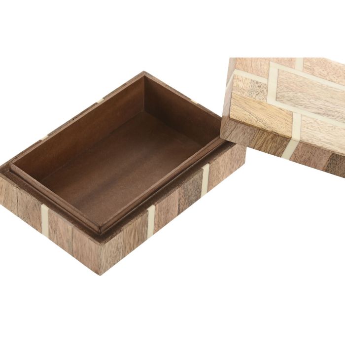 Boîte à bijoux Home ESPRIT Blanc Naturel Résine Bois de manguier 18 x 13 x 7,5 cm (2 Pièces) 1