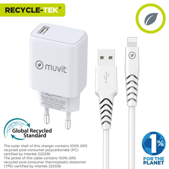 Chargeur mural + Câble USB A vers USB-C Muvit for Change SN-TC170DS1E150A + DC-006 Blanc 12 W 5