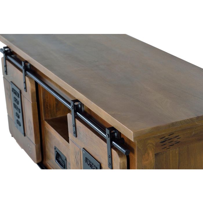 GINER Y COLOMER Meuble TV industriel en bois de manguier et métal avec 2 portes coulissantes et tiroir, 130 x 55 x 50 cm, couleur naturel 4