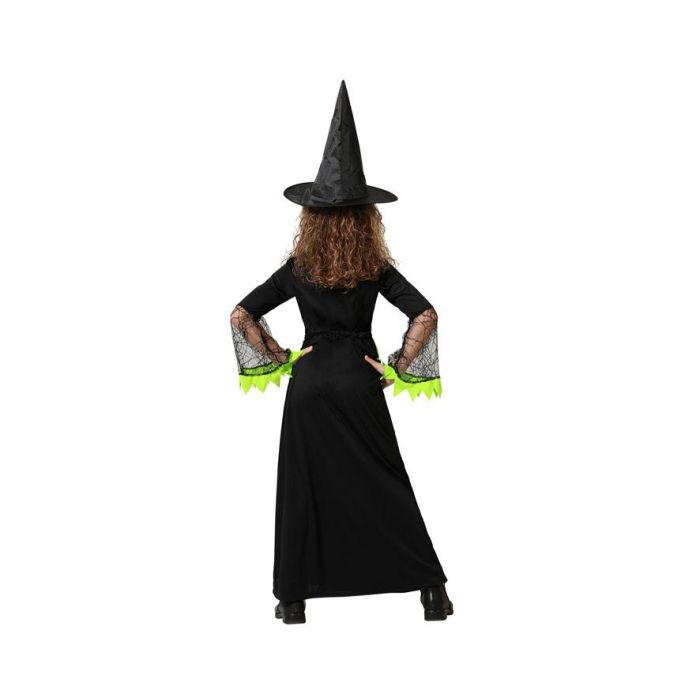 Déguisement Enfant Sorcière Halloween Vert et Noir avec Robe Longue et Chapeau Pointu - Taille 7-9 Ans - Fille
