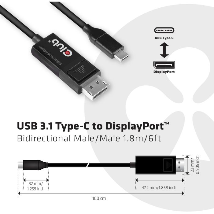 Club3D Kabel USB 3.1 Typ C > DP 1.4 8K60Hz UHD 1.8m St/St 3