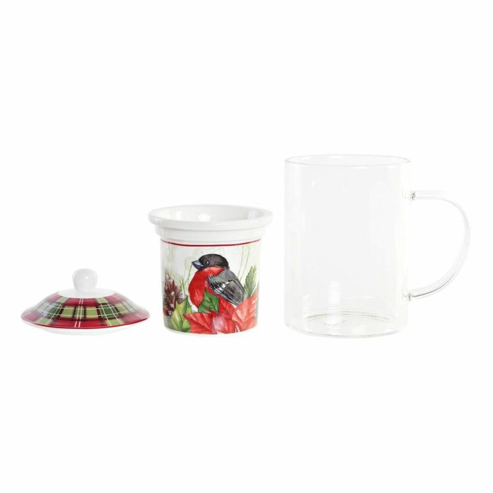 Tasse à infusion DKD Home Decor Oiseau Verre Porcelaine Rouge (300 ml) (2 Unités) 3