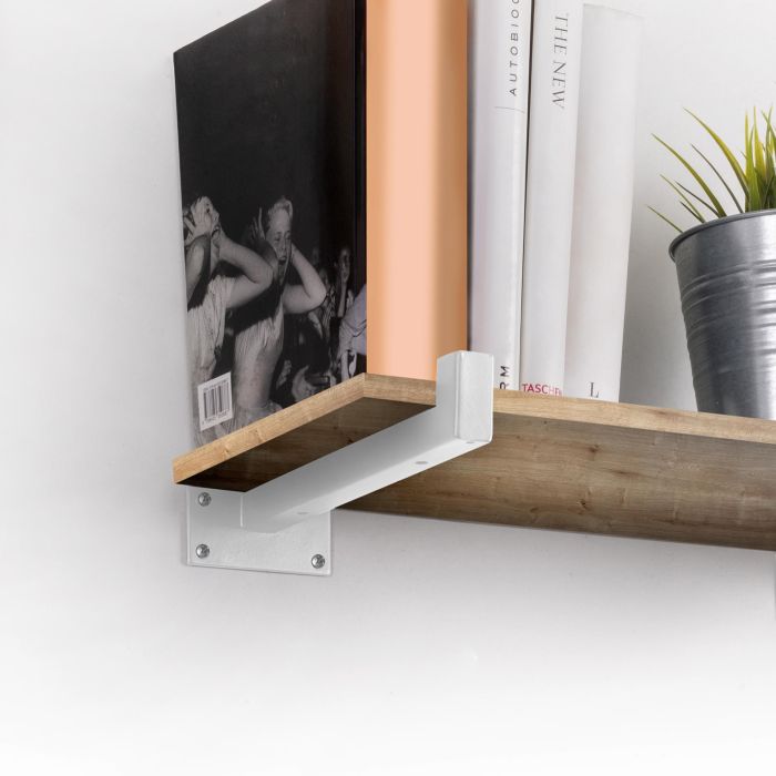 Emuca Jeu de supports pour étagères en bois Shelf droit avec tube carré, Acier, Peint en blanc 2