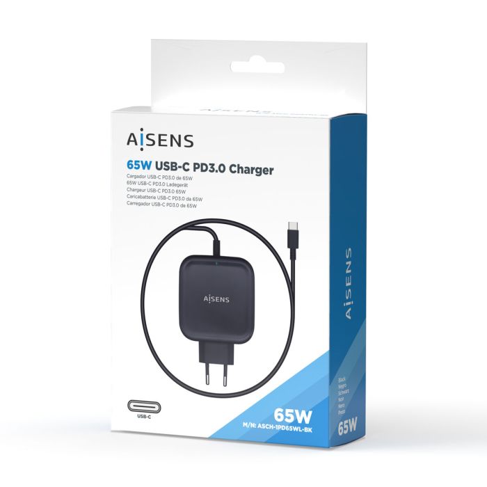 Chargeur mural Aisens ASCH-1PD65WL-BK Noir 65 W (1 Unité) 1