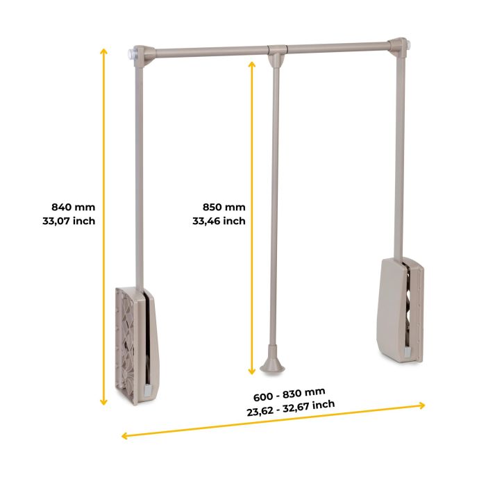 Emuca Penderie rabattable pour armoire Hang, 600 - 830, Peint gris pierre, Acier et Plastique. 6 Emuca Penderie rabattable pour armoire Hang, 600 - 830, Peint gris pierre, Acier et Plastique. 6