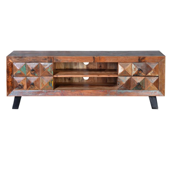 GINER Y COLOMER Meuble TV en bois recyclé multicolore - 4 tiroirs, 155x55x40 cm, collection Diamante 1 GINER Y COLOMER Meuble TV en bois recyclé multicolore - 4 tiroirs, 155x55x40 cm, collection Diamante 1