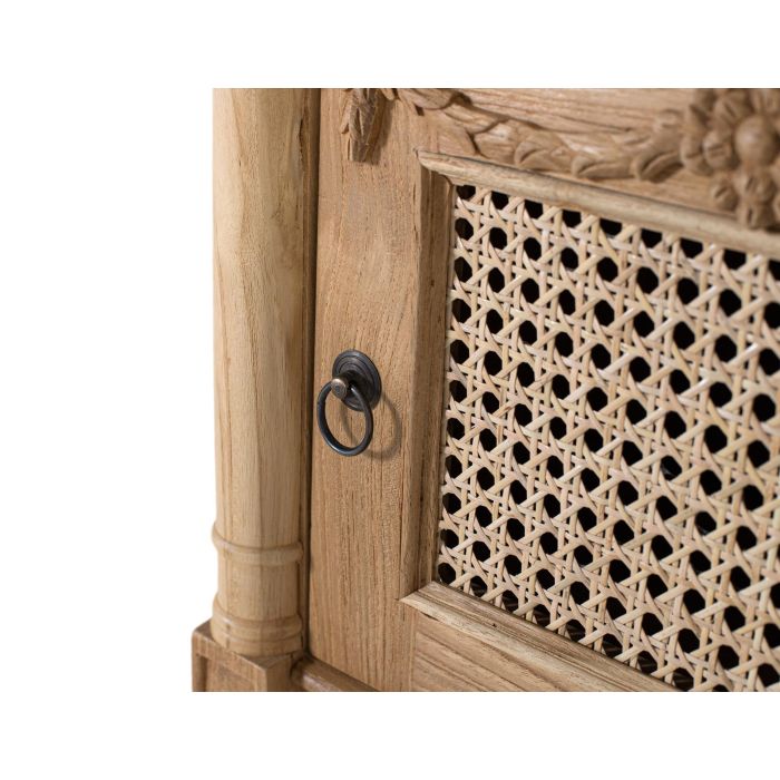 GINER Y COLOMER - Meuble de chevet ou table d'appoint en teck massif - Style rustique/provençal avec tiroir décoratif et porte en canne tressée - Finition naturelle - 50x35x65 cm 6