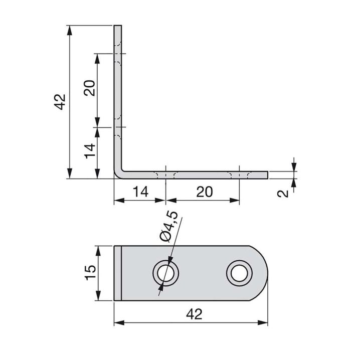 Emuca Lot de 50 équerres de raccordement pour meubles, 42x42mm, 4 trous, Acier, zingué 2