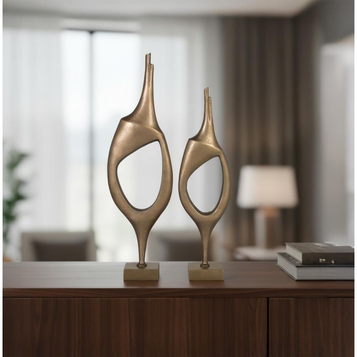 GINER Y COLOMER - Lot de 2 sculptures décoratives en aluminium finition bronze vieilli - Design abstrait - Grandeur: 96x28x15 cm et 83x23x15 cm 3