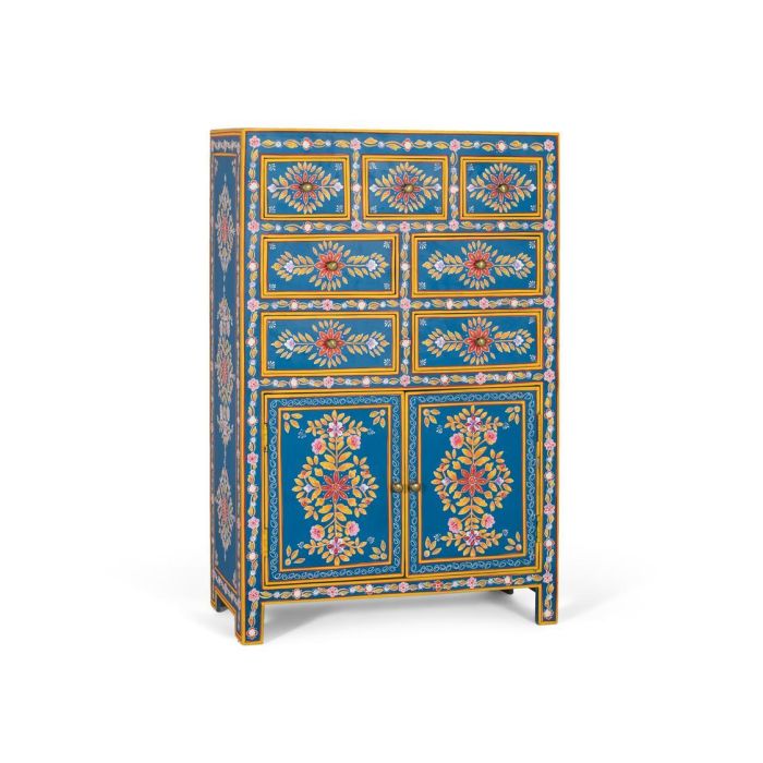 GINER Y COLOMER Buffet haut 122 cm en bois de manguier et MDF avec 7 tiroirs et 2 portes, peint à la main - Multicolore 1 GINER Y COLOMER Buffet haut 122 cm en bois de manguier et MDF avec 7 tiroirs et 2 portes, peint à la main - Multicolore 1