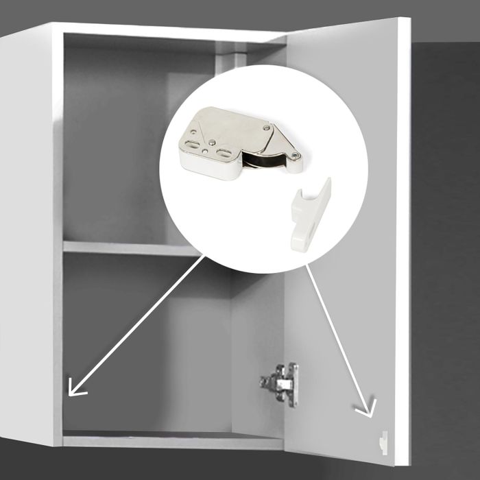 Emuca Lot de 10 serrures à bascule pour meubles Fast Latch, acier et plastique, blanc 2