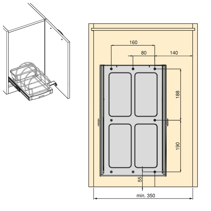 Emuca Plateau pour accessoires de cuisine avec fixation inférieure et extraction manuelle, Plastique gris anthracite 6