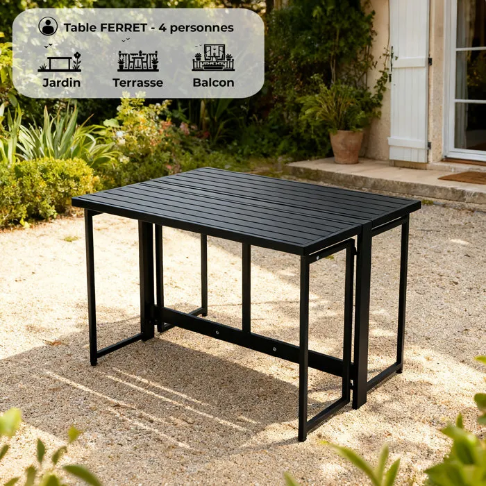 FERRET Table de jardin pliante en métal pour 4 personnes - Dimensions 98 x 80 x 72 cm FERRET Table de jardin pliante en métal pour 4 personnes - Dimensions 98 x 80 x 72 cm