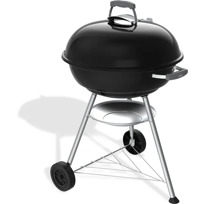 Weber Compact Kettle - Barbecue à Charbon Ø57 cm, Acier Émaillé, Grille de Cuisson Acier Chromé, Clapet d'Aération, 9 Couverts, Noir