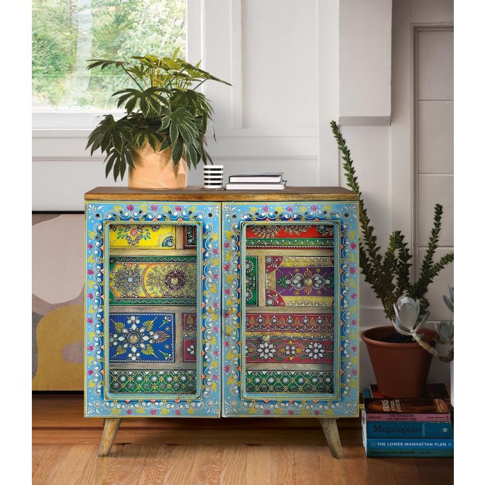 GINER Y COLOMER Commode en Bois de Mango 7 Tiroirs 2 Portes 62x60x30 cm Peinture Main Naturel Multicolore Artisanale 5