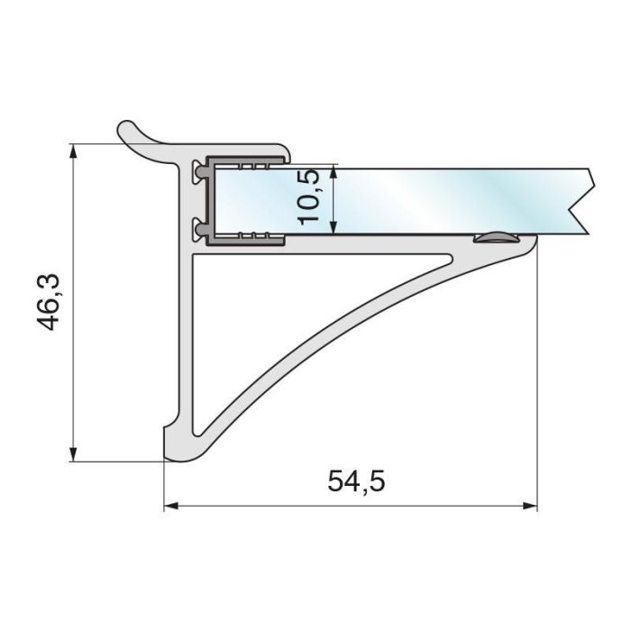Soporte Estante Cristal Sp10 L50 Plata Mate Con Pestaña Superior De Sujeccion. Zobal 1