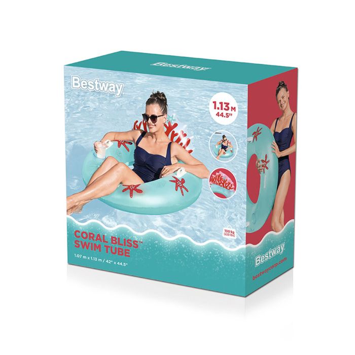 Bestway Bouée Gonflable avec Poignées et Dossier Corail D117 cm Plage et Piscine 43730 2