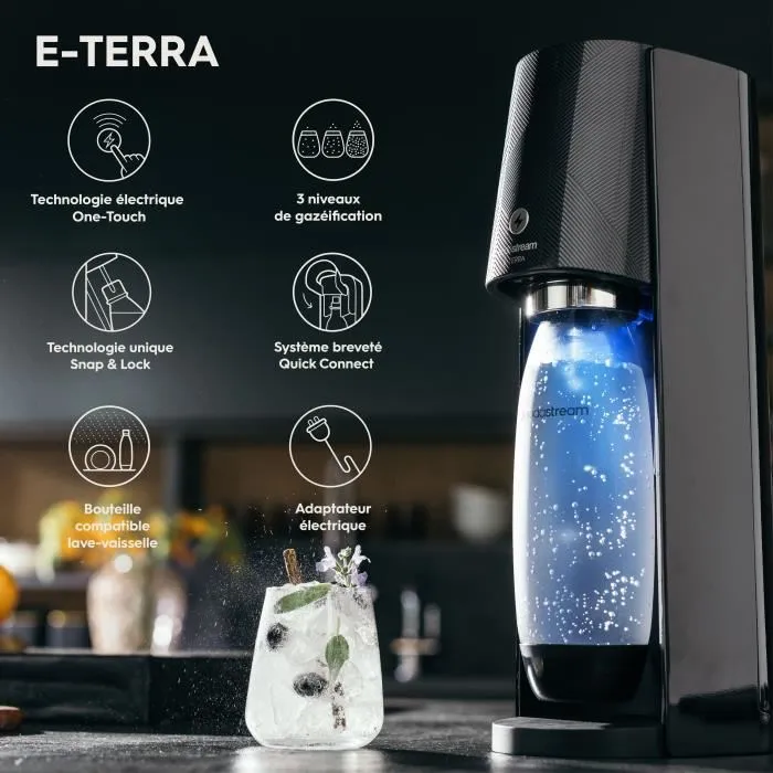 Sodastream E-TERRA Machine à eau gazeuse et soda Noir 1 bouteille 1 recharge de gaz 60L SOD7290116742786 5