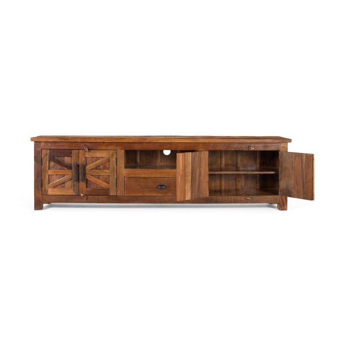 GINER Y COLOMER Meuble TV en bois recyclé couleur noyer, 2 portes, 1 tiroir et espace ouvert, 61 cm de large 1 GINER Y COLOMER Meuble TV en bois recyclé couleur noyer, 2 portes, 1 tiroir et espace ouvert, 61 cm de large 1