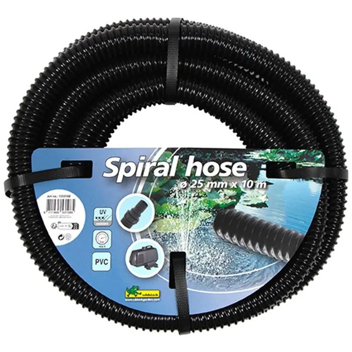 Ubbink Tuyau Spirale Renforcé Noir Ø25 mm (1") Longueur 10 m Résistant aux UV pour Pompe de Bassin et Filtration - Pression 1 bar
