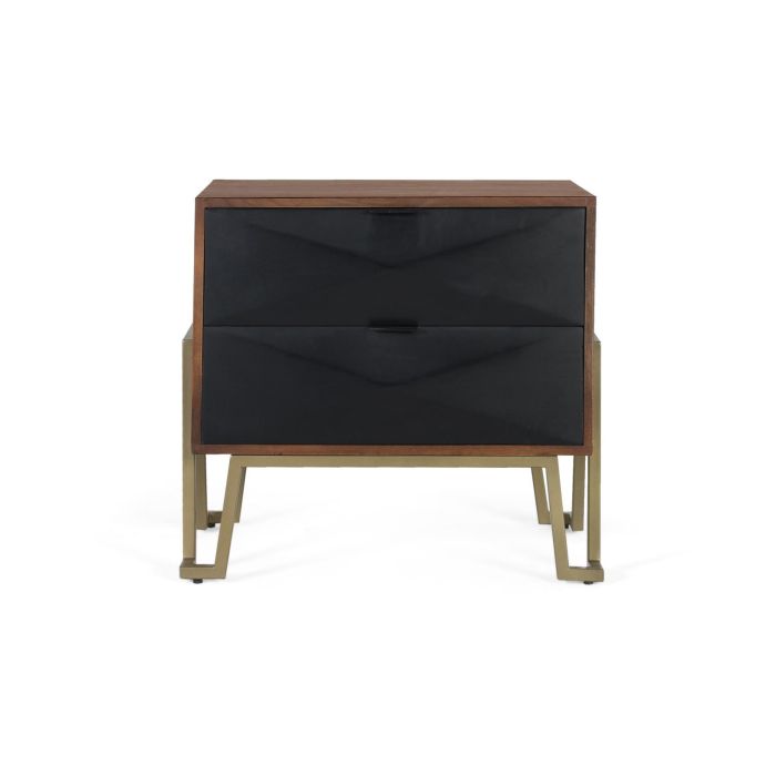 GINER Y COLOMER Table de Nuit en Bois de Mango avec Tiroirs et Structure en Fer Noir - Détails Géométriques, Dimensions 59x54x37 cm, Guidages Métal 0 GINER Y COLOMER Table de Nuit en Bois de Mango avec Tiroirs et Structure en Fer Noir - Détails Géométriques, Dimensions 59x54x37 cm, Guidages Métal 0