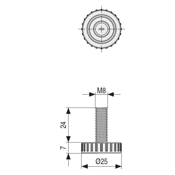 Pie Nivelador Damen Ø25 M8X24 Gris C/Huella Allen 4Mm. Herrajes Alk 1 Pie Nivelador Damen Ø25 M8X24 Gris C/Huella Allen 4Mm. Herrajes Alk 1