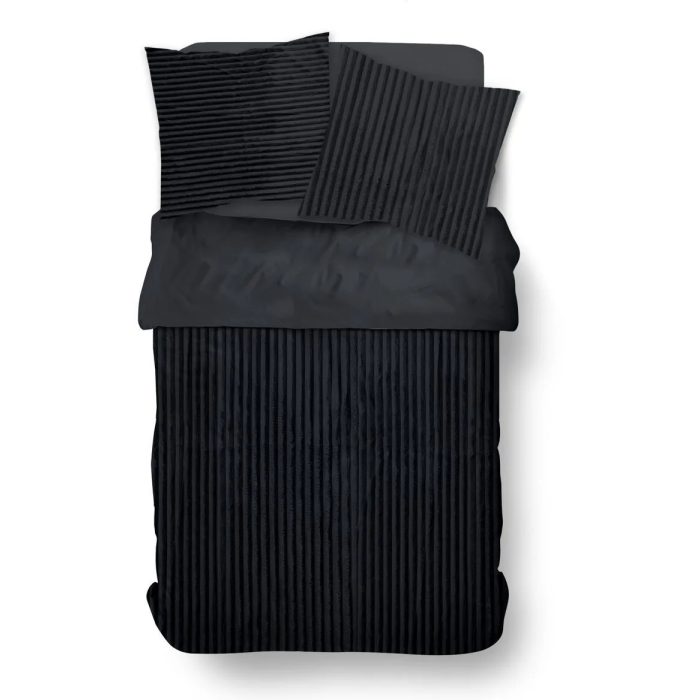 Today - Parure de lit côte polaire Bien au Chaud - Gris anthracite - 240x220 cm + 2 taies - 2 personnes - Polyester - Collection cozy