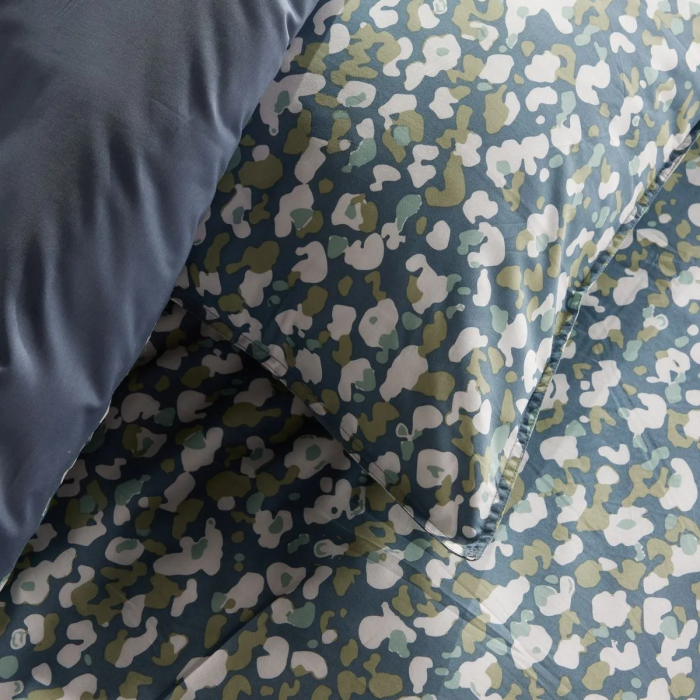 Today Parure de lit Sunshine - Housse de couette 220x240 cm et taies 63x63 cm - Coton imprimé floral bleu - Pour lit 2 personnes